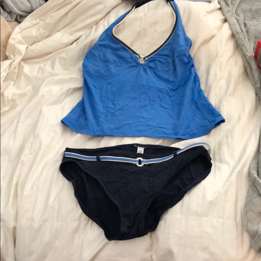 Nautica Blue and Navy Open Back Tankini